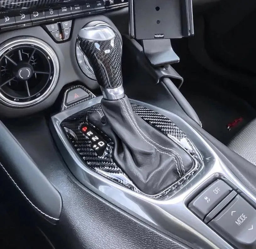 2016-2024 Camaro Real Carbon Fiber Gear Shift Trim Overlay - carbonaddons Carbon Fiber Parts, Accessories, Upgrades, Mods