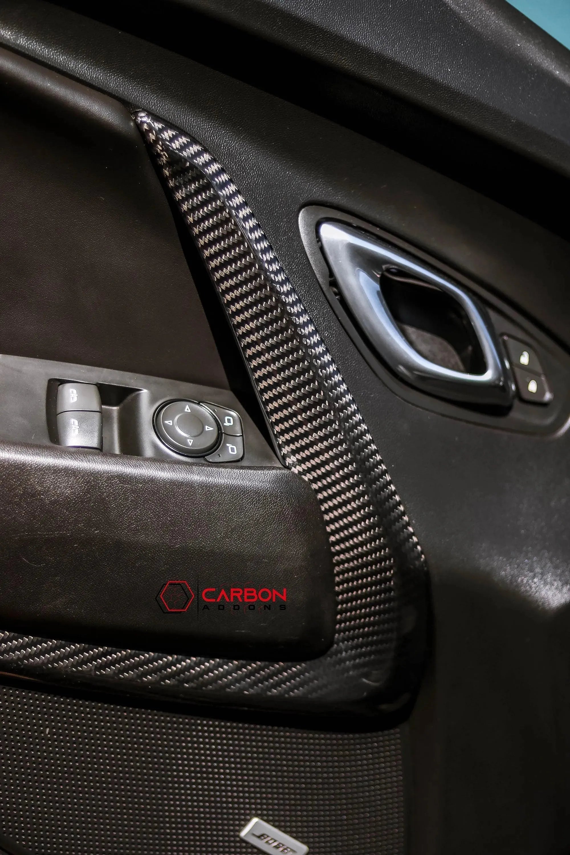 2016-2024 Camaro Real Carbon Fiber Interior Door Panel Chrome Trim Cover - carbonaddons Carbon Fiber Parts, Accessories, Upgrades, Mods