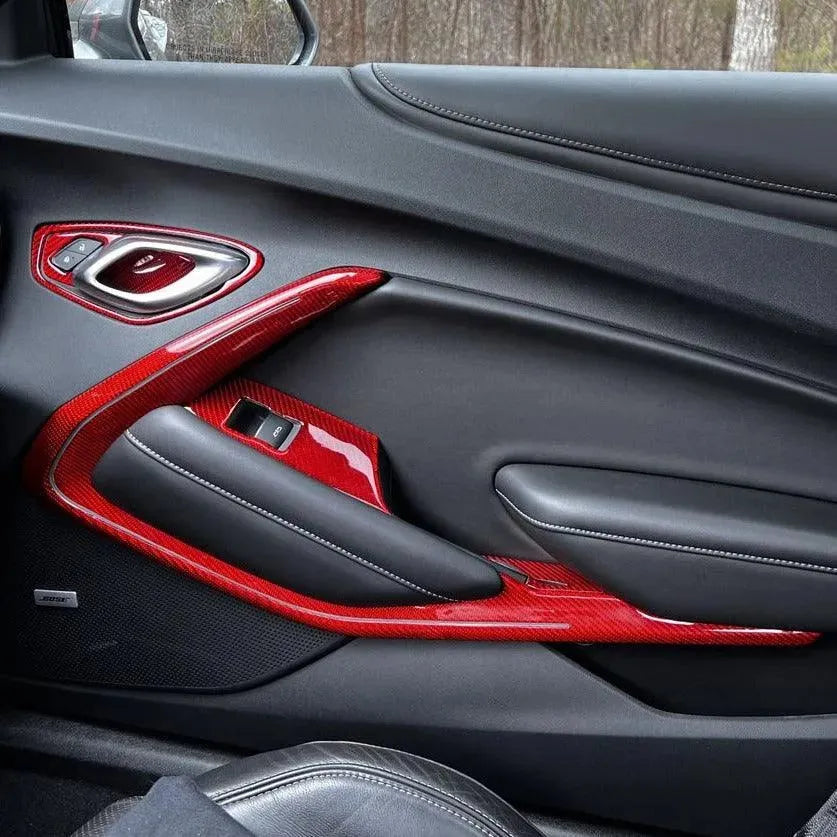 2016-2024 Camaro Real Carbon Fiber Interior Door Panel Chrome Trim Cover - carbonaddons Carbon Fiber Parts, Accessories, Upgrades, Mods