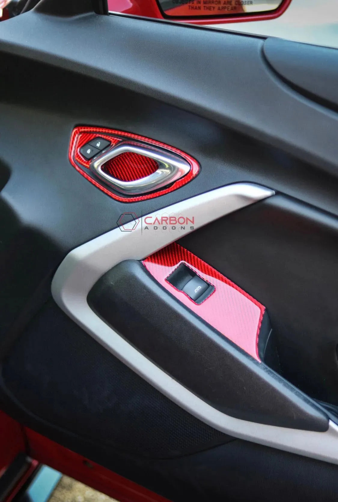 2016-2024 Chevrolet Camaro Window Switch Trim Carbon Fiber Overlay [2pcs] - carbonaddons Carbon Fiber Parts, Accessories, Upgrades, Mods