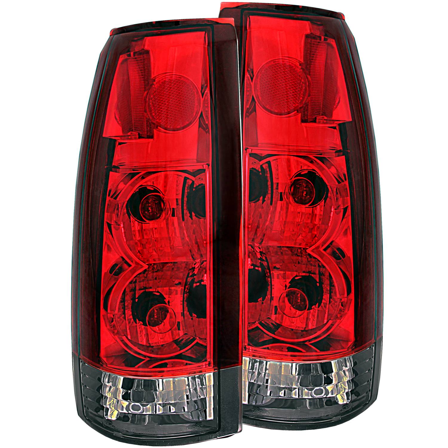 CHEVY/GMC C/K1500/2500 88-98 / C/K3500 88-00 / SUBURBAN 92-99 / BLAZER (FULL-SIZE) 92-94 / TAHOE 95-99 / YUKON 92-99 TAIL LIGHTS CHROME RED/SMOKE LENS G2