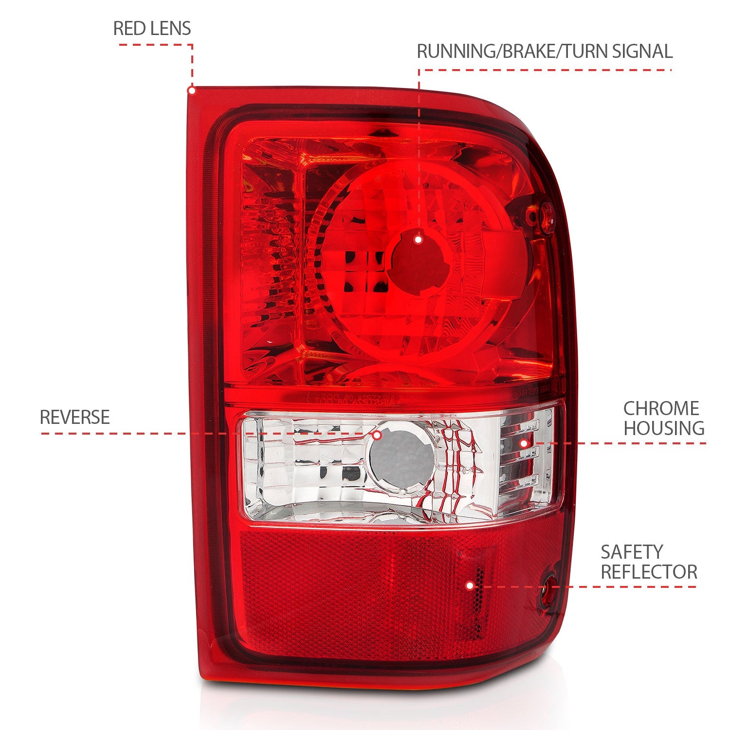 FORD RANGER 01-11 TAIL LIGHTS CHROME RED/CLEAR LENS (NOT FOR 05-07 STX MODEL)(OE TYPE REPLACEMENT)