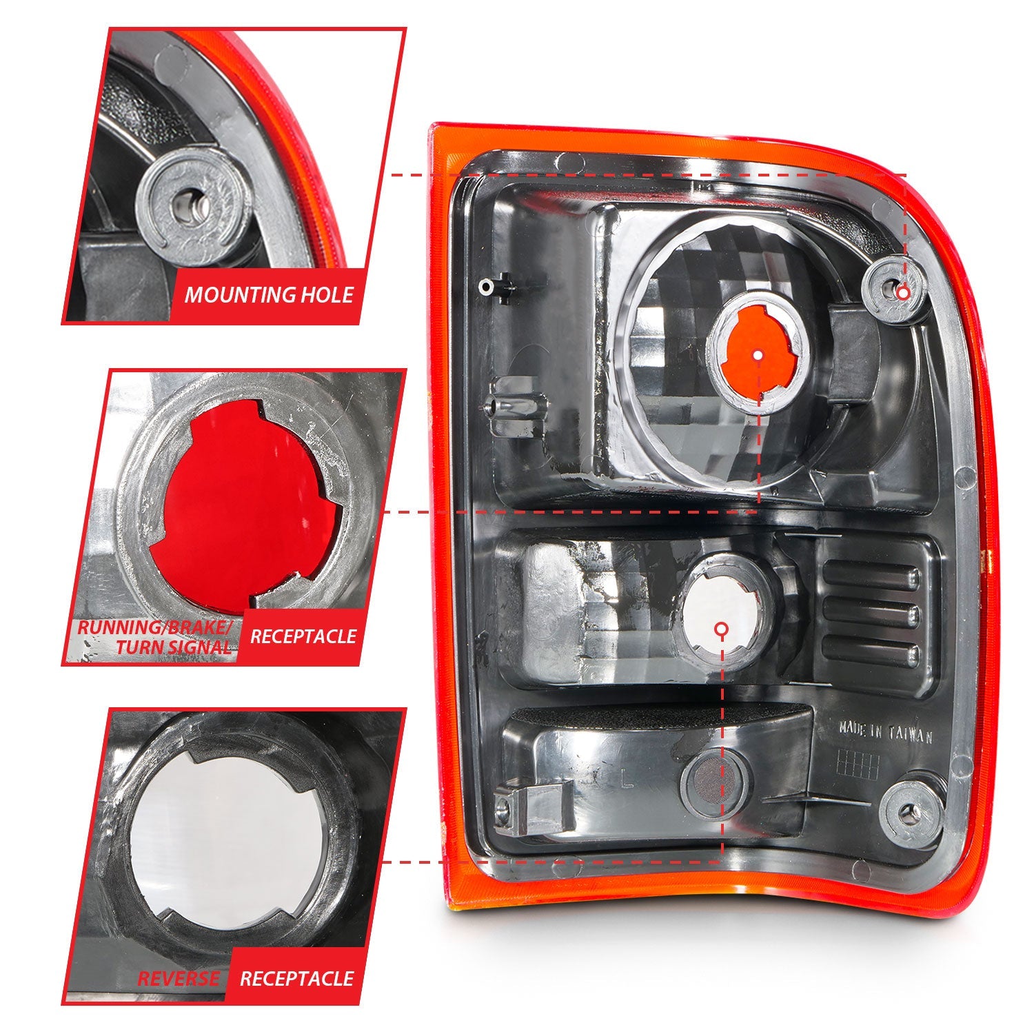 FORD RANGER 01-11 TAIL LIGHTS CHROME RED/CLEAR LENS (NOT FOR 05-07 STX MODEL)(OE TYPE REPLACEMENT)