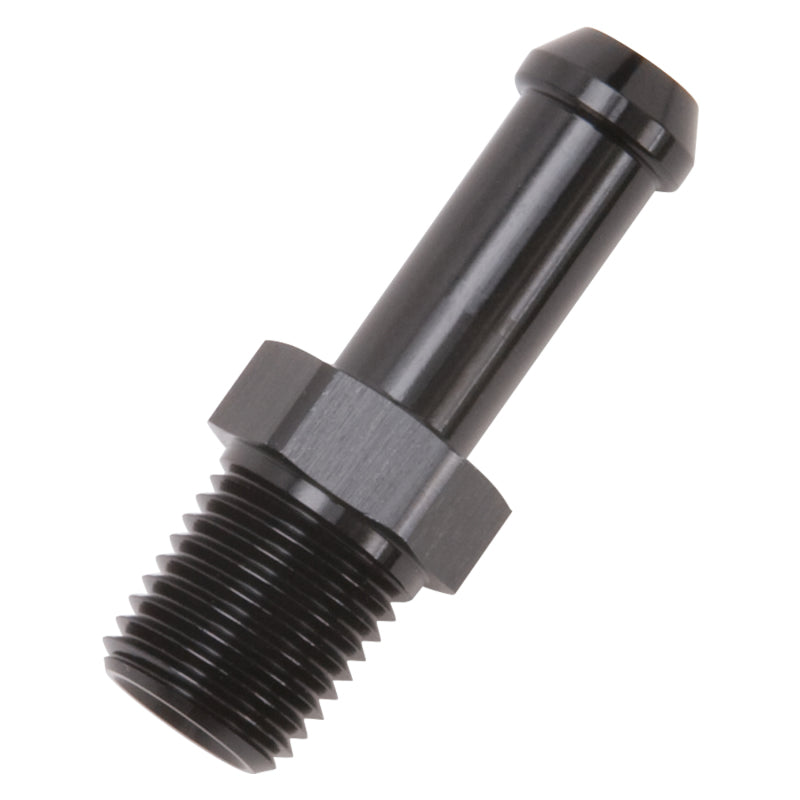 Edelbrock Hose End Straight 1/4In NPT to 3/8In Barb Black Anodize-SR1 Performance