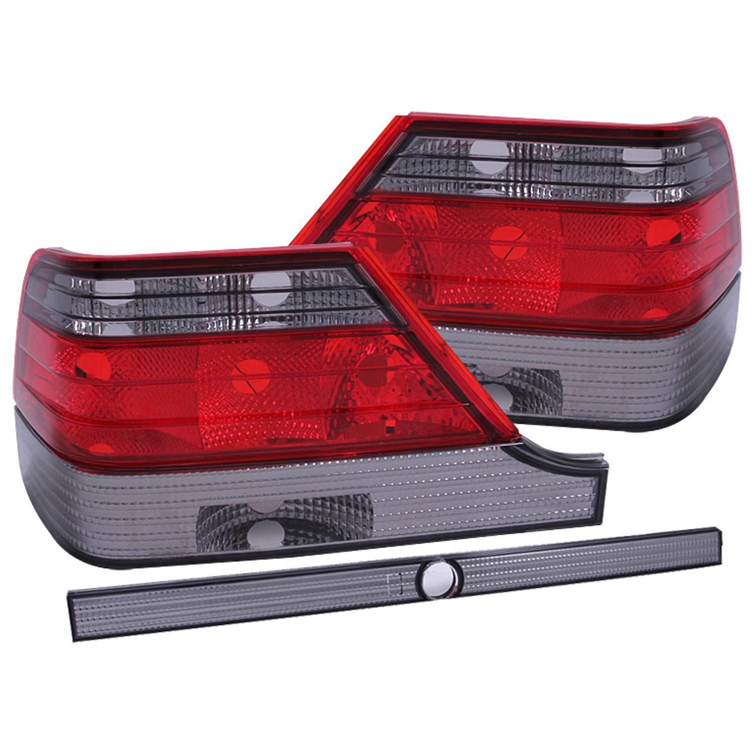 MBZ S CLASS W140 97-99 TAIL LIGHTS CHROME RED/SMOKE LENS