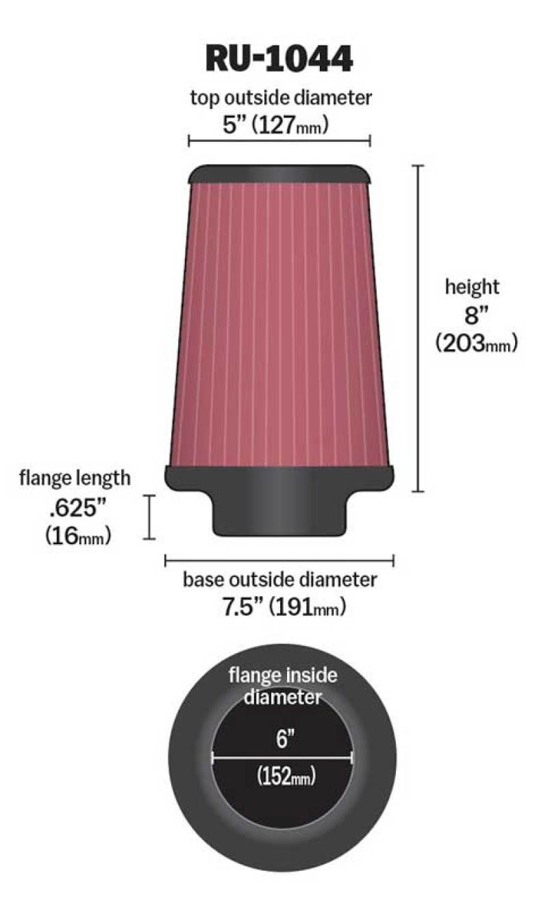 K&N Universal Clamp-On Air Filter 6in FLG / 7-1/2in B / 5in T / 8in H-SR1 Performance