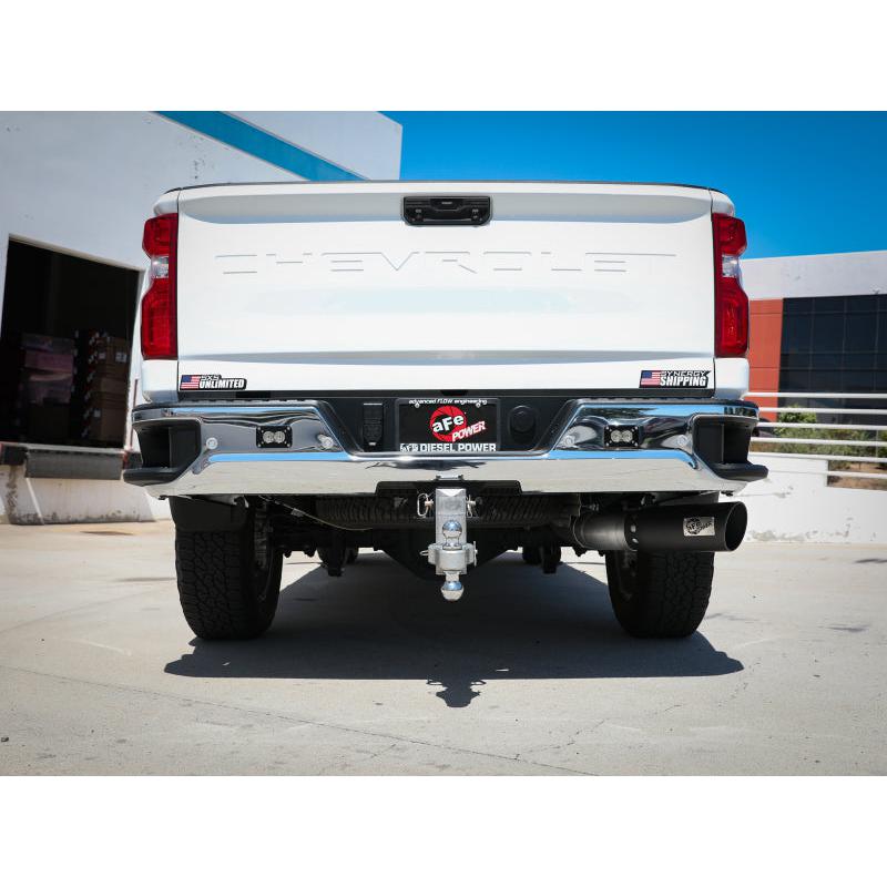 aFe Large Bore-HD 5 IN 409 SS DPF-Back Exhaust System w/Black Tip 20-21 GM Truck V8-6.6L