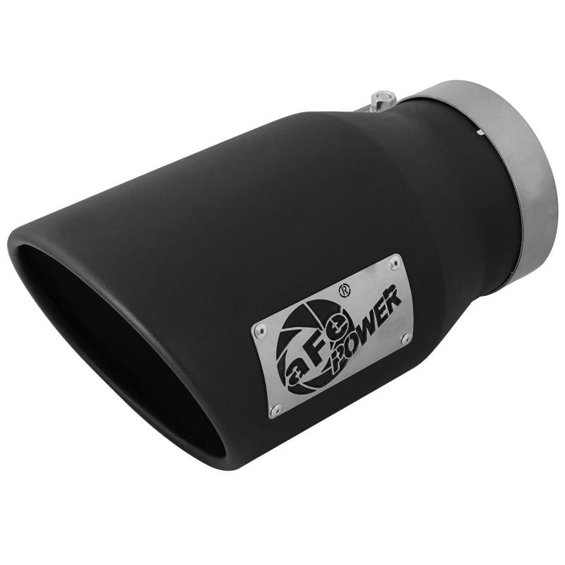 aFe MACHForce XP 5in 304 Stainless Steel Exhaust Tip 5 In x 7 Out x 12L in Bolt On Right - Black