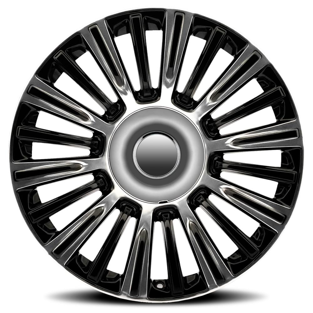 FR 91 – ESCALADE PLATINUM REPLICA WHEELS-Gloss Black Polished Accents 22x9 6x5.5 + 28 HB 78.1