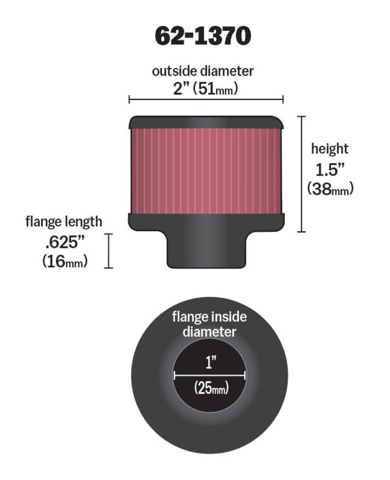 K&N 1in Flange ID x 2in OD x 1.5 inch H Rubber Base Crankcase Vent Filter-SR1 Performance