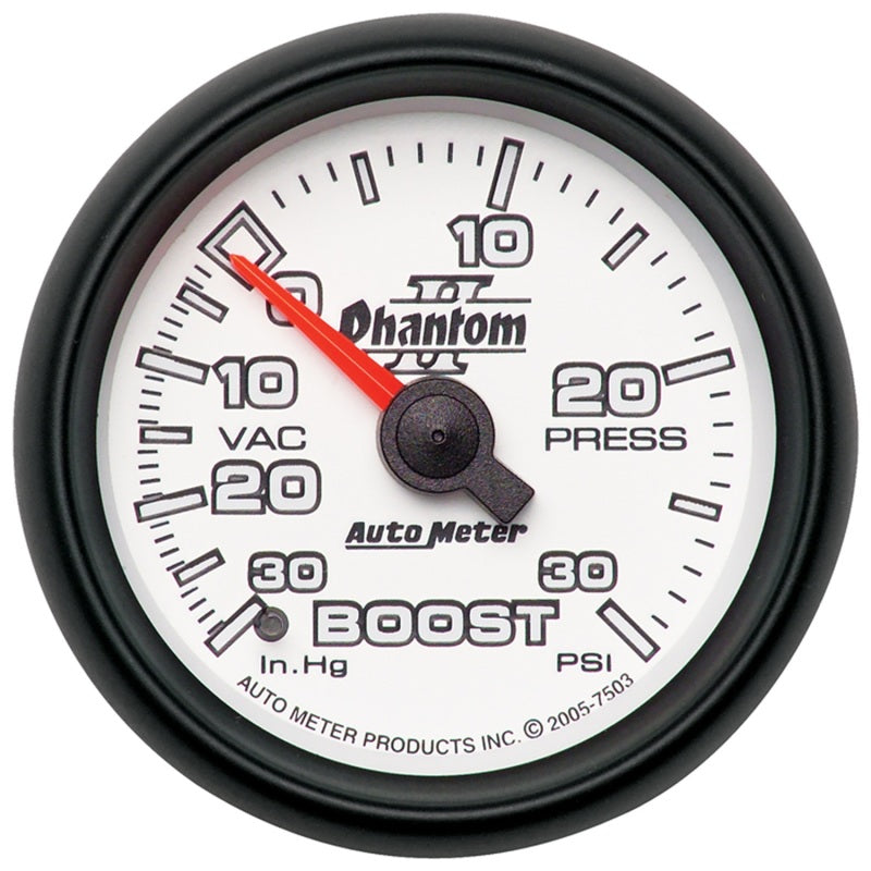 Autometer Phantom II 52.4mm Mechanical Vacuum / Boost Gauge 30 In. HG/30 PSI-SR1 Performance