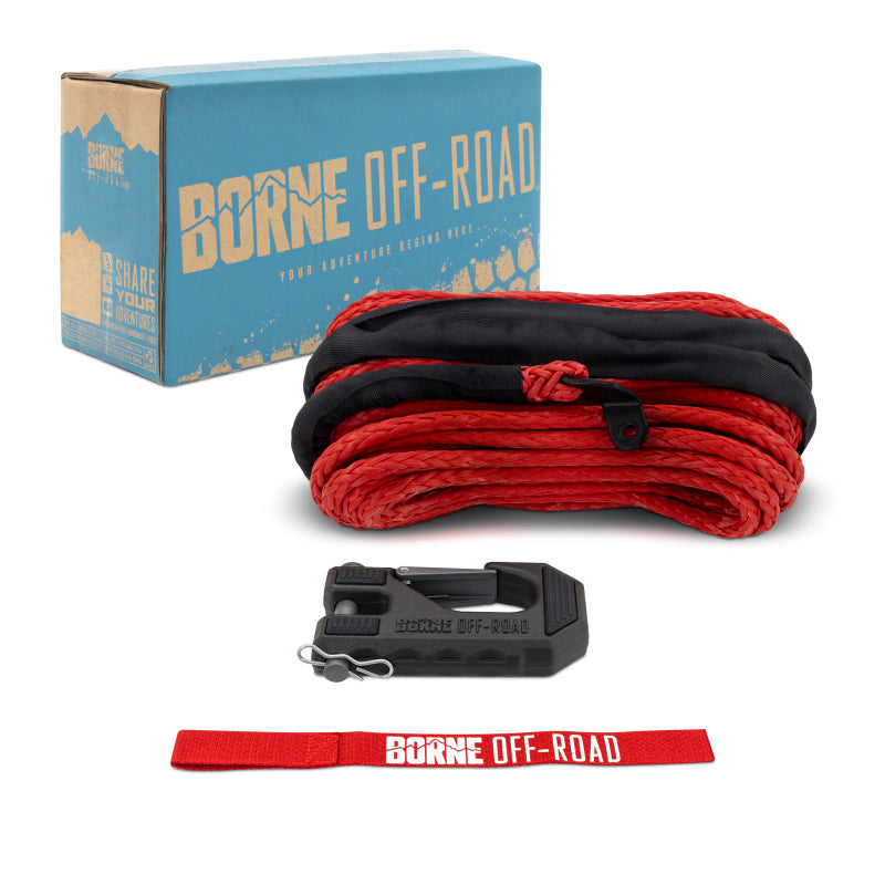 Borne Off-Road Winch Hook with 3/8 Inch Rope and Red Hand Strap - Part BNWN-SR-38-85KRD