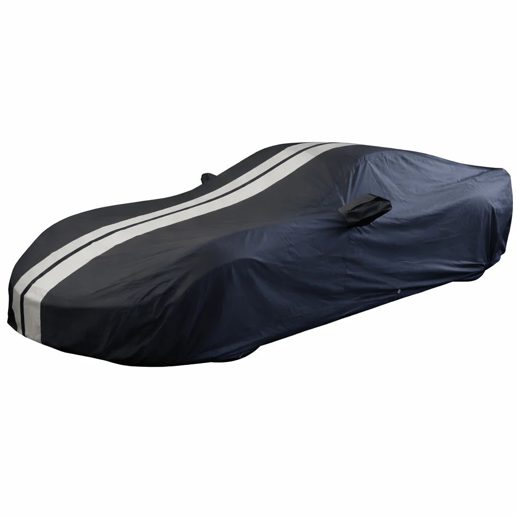 Corvette Ultraguard PEVA Car Cover - Indoor/Outdoor Waterproof Protection - Black W/ Gray Stripes : C7 2014-2019 Stingray, Z51, Z06, Grand Sport