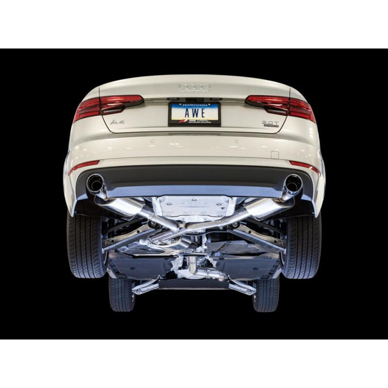 AWE Tuning Audi B9 A4 Touring Edition Exhaust Dual Outlet - Chrome Silver Tips (Includes DP)-SR1 Performance