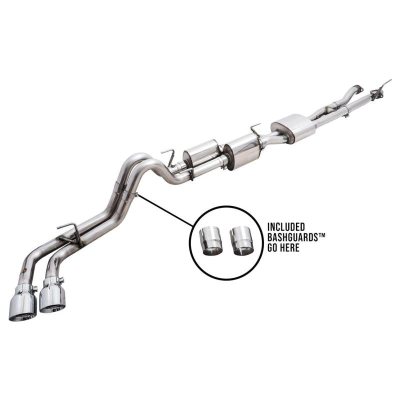 AWE 16-22 Toyota Tacoma 0FG Catback Exhaust w/ BashGuard - Dual Chrome Silver Tips