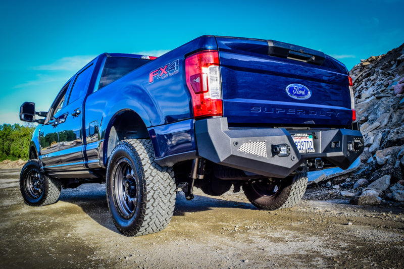 DV8 Offroad 2017+ Ford F-250/350/450 Rear Bumper with LED Backup Lights and Mesh Aluminum Grills
