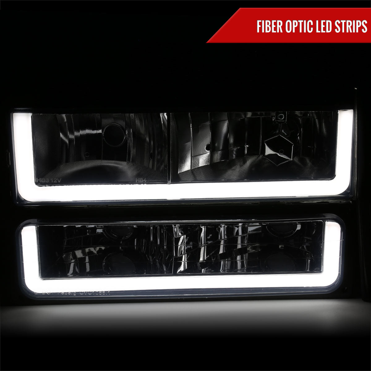 1988-1993 Chevrolet/GMC C10 C/K Sierra Tahoe LED Tube Factory Style Headlights with Bumper & Corner Lights (Chrome Housing/Smoked Lens)