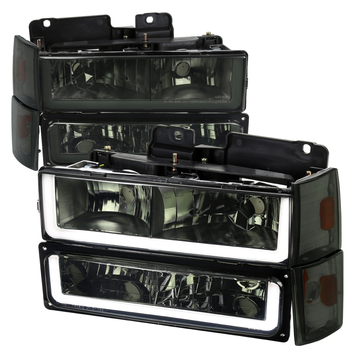 1988-1993 Chevrolet/GMC C10 C/K Sierra Tahoe LED Tube Factory Style Headlights with Bumper & Corner Lights (Chrome Housing/Smoked Lens)