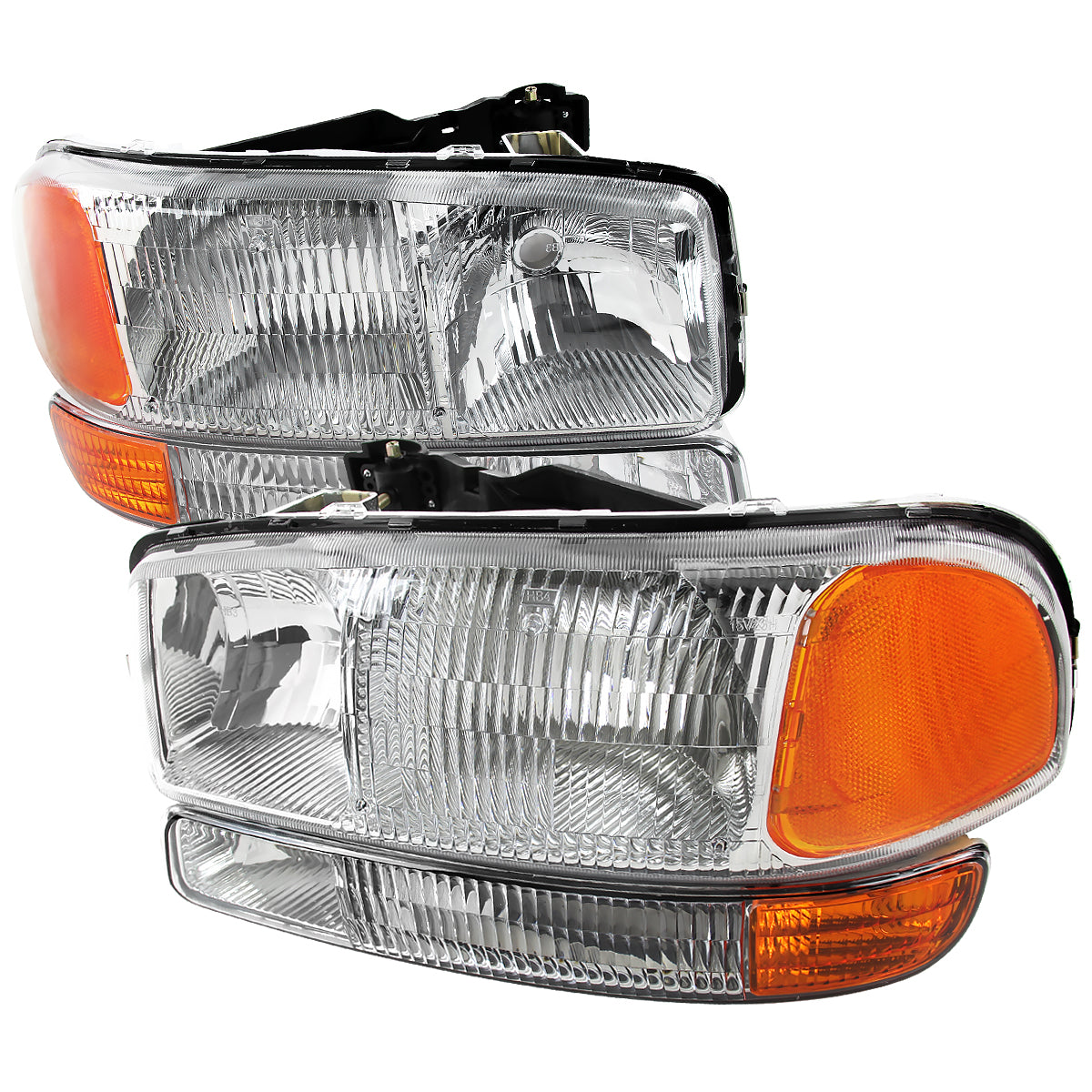 1999-2006 GMC Sierra/Yukon/Yukon XL Factory Style Crystal Headlights w/ Bumper Lights (Chrome Housing/Clear Lens)