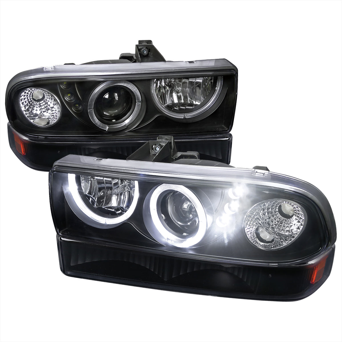 1998-2004 Chevrolet S10 Blazer Dual Halo Projector Headlights w/ Bumper Lights (Matte Black Housing/Clear Lens)