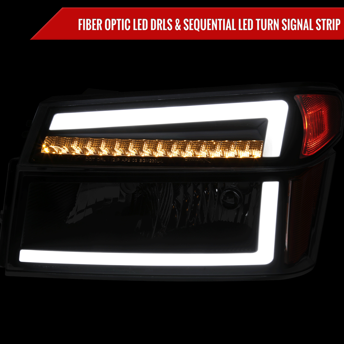 2004-2012 Chevrolet Colorado GMC Canyon/2006-2008 ISUZU I-Series Sequential Turn Signal Factory Style Headlights with LED Bar (Matte Black Housing/Smoked Lens)