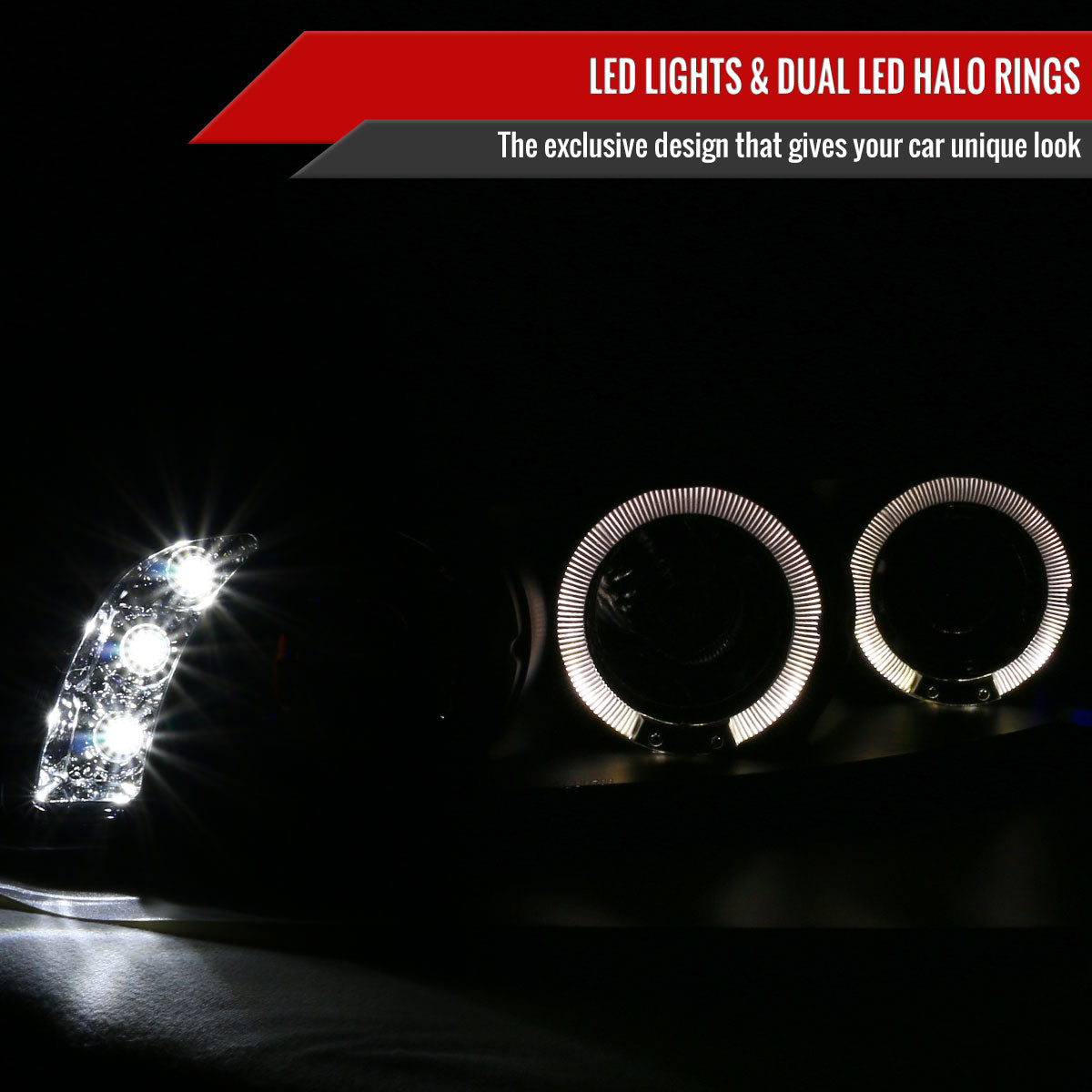 1997-2003 Pontiac Grand Prix Dual Halo Projector Headlights (Matte Black Housing/Clear Lens)