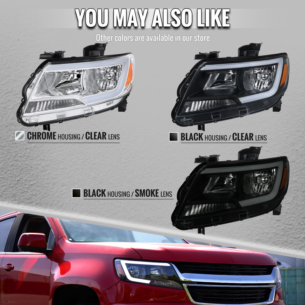 2015-2022 Chevrolet Colorado Factory Style Headlights with Sequential Switchback LED Bar Turn Signal (Matte Black Housing / Smoked Lens)