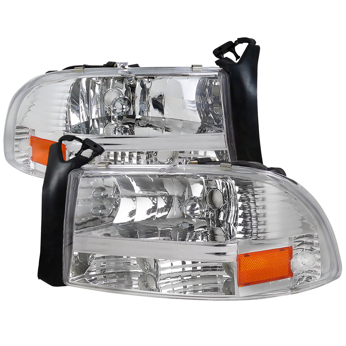 1997-2004 Dodge Dakota/ 1998-2003 Durango Crystal Headlights w/ Amber Reflector (Chrome Housing/Clear Lens)