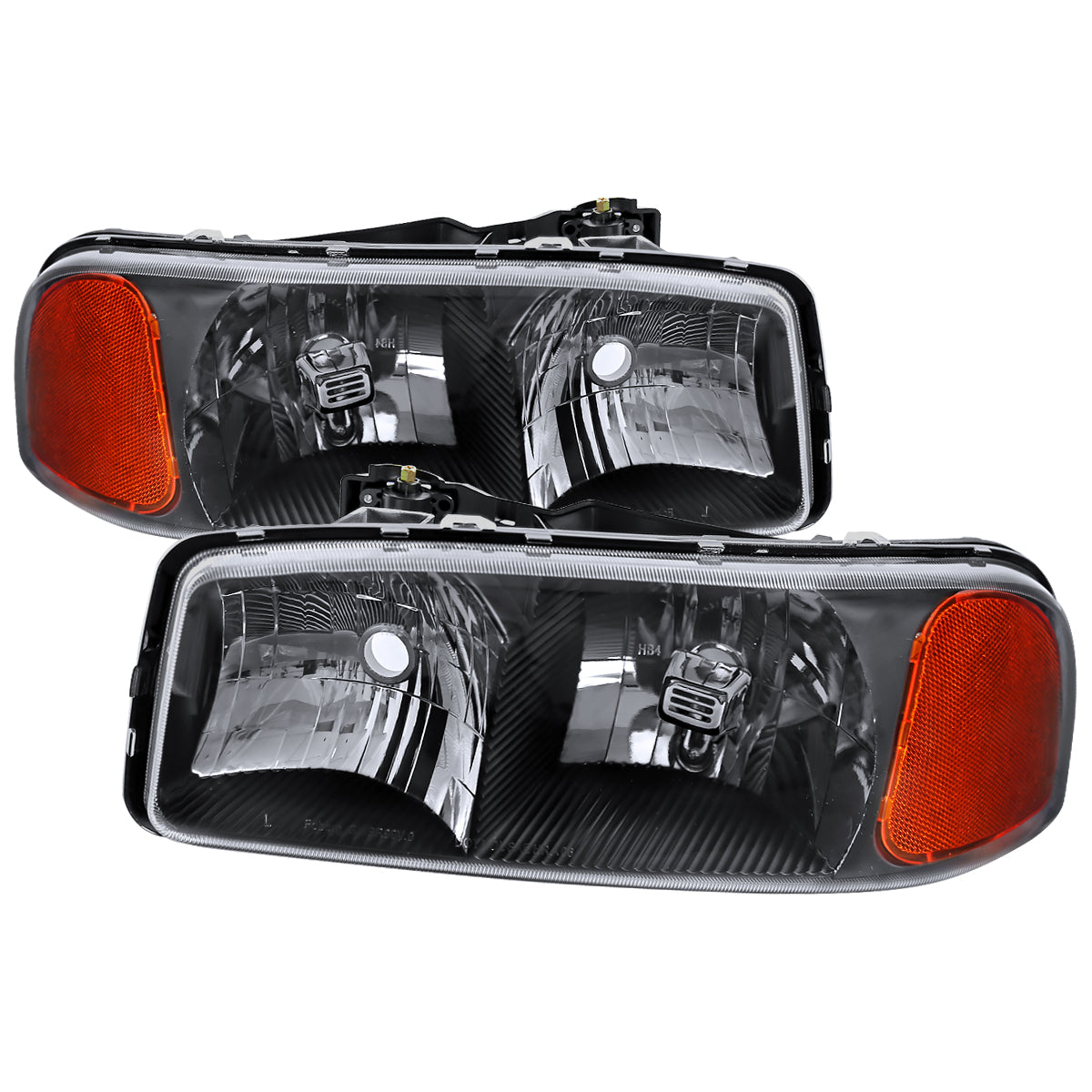 1999-2006 GMC Sierra/Yukon/Yukon XL Crystal Headlights w/ Amber Reflector (Matte Black Housing/Clear Lens)