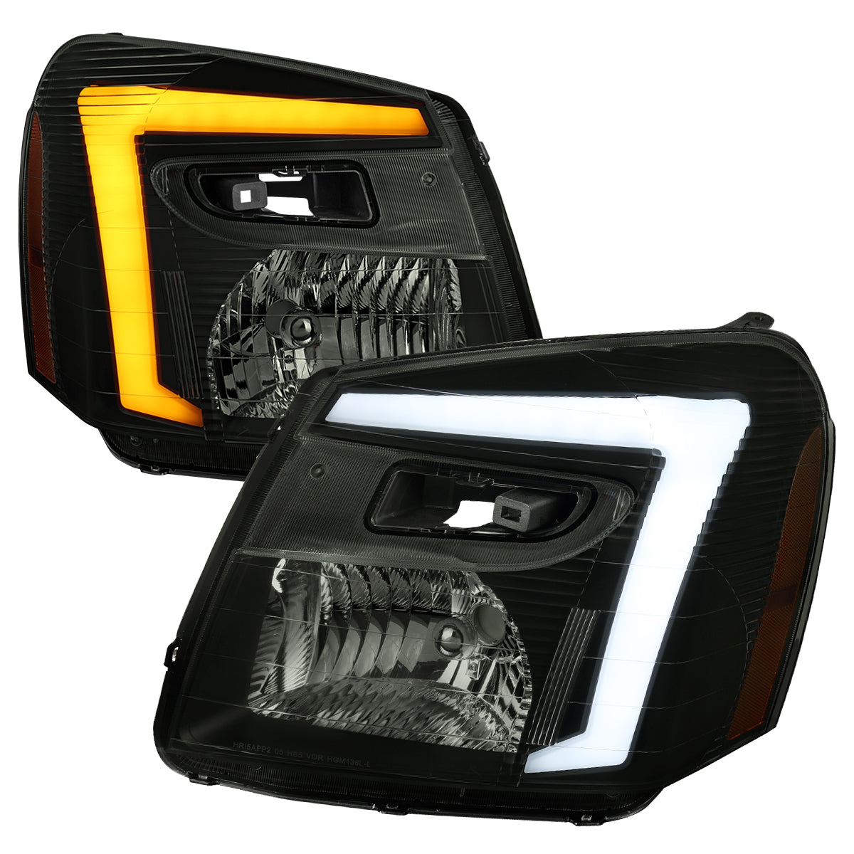 2005-2009 Chevy Equinox Factory Style Headlights with Sequential Switchback LED Bar Turn Signal (Matte Black Housing / Smoked Lens)