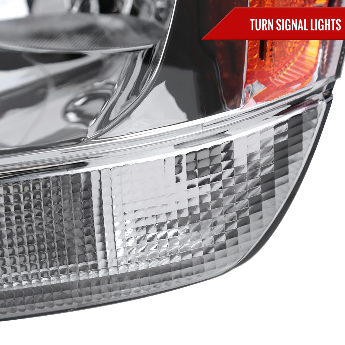 1999-2004 Jeep Grand Cherokee Factory Style Crystal Headlights w/ Amber Reflectors (Chrome Housing/Clear Lens)