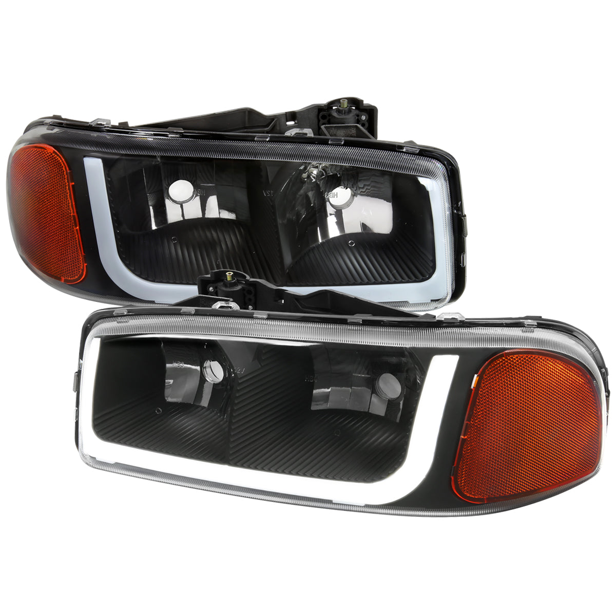 2001-2006 GMC Yukon Denali / XL LED Bar Factor Headlights (Matte Black Housing/Clear Lens)