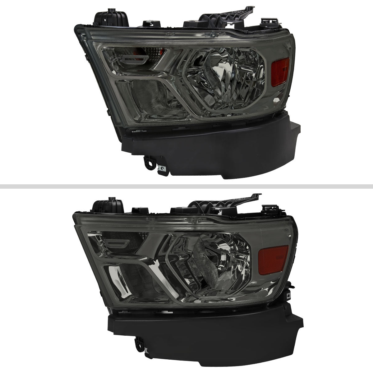 2019-2024 Dodge RAM 1500 Factory Style Headlights with Amber Reflectors (Chrome Housing/Smoked Lens)