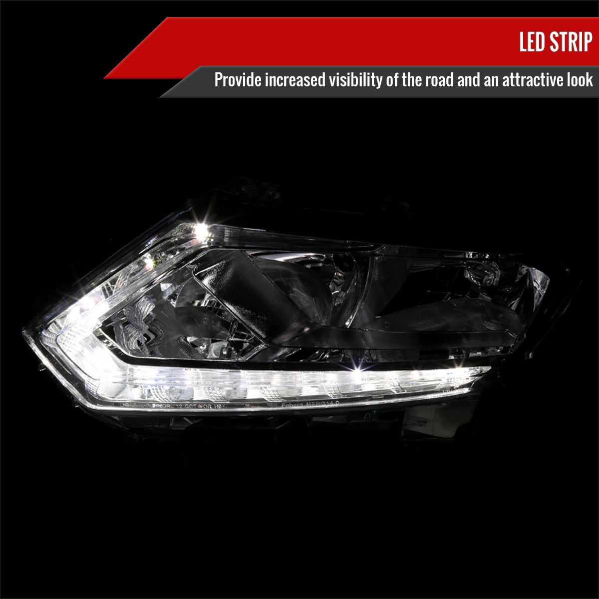 2014-2016 Nissan Rogue LED Strip Factory Style Headlights (Chrome Housing/Smoked Lens)