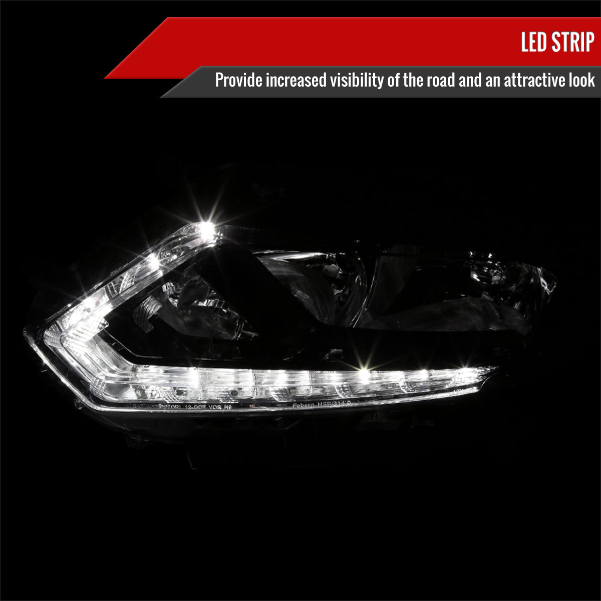 2014-2016 Nissan Rogue LED Strip Factory Style Headlights (Matte Black Housing/Clear Lens)