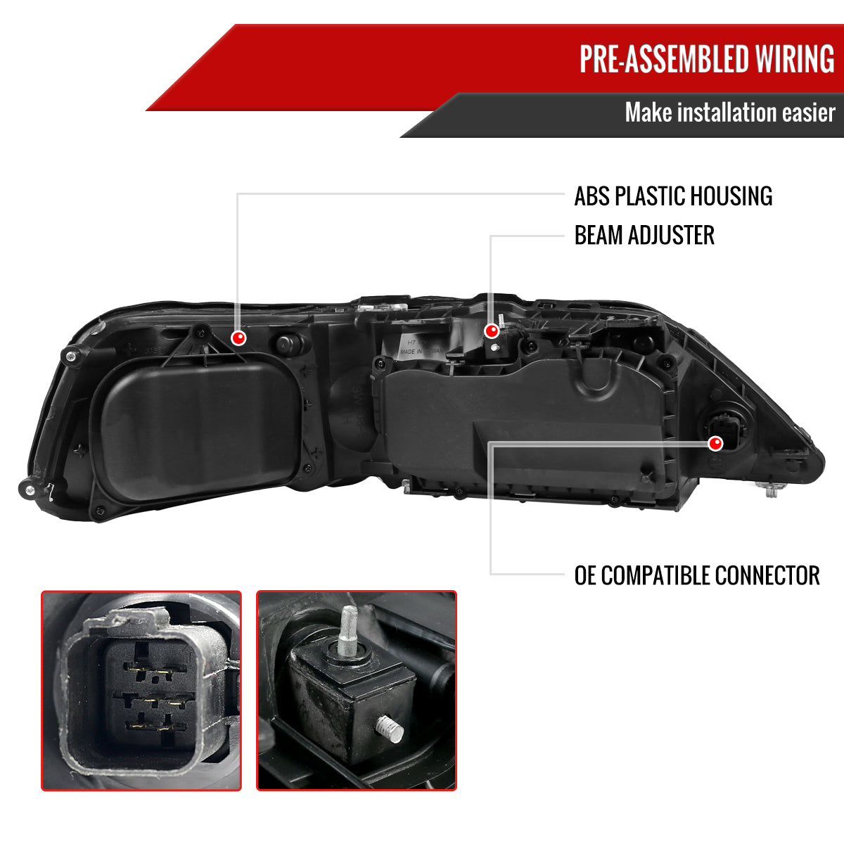 2005-2011 Lincoln Town Car Factory Style Headlights (Matte Black Housing/Clear Lens)