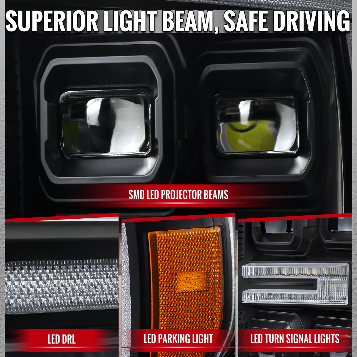 2021-2023 Ford F-150 Full LED Projector Headlights w/ Switchback LED Sequential Turn Signals DRL Parking Light Strip (Matte Black Housing / Clear Lens) - Fits Models w/ Factory Halogen Headlights
