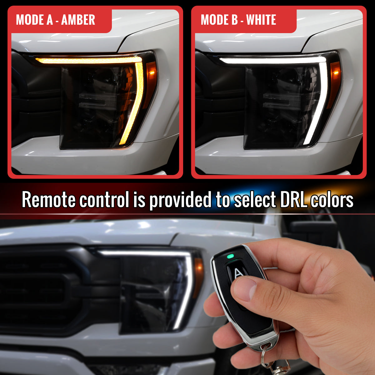 2021-2023 Ford F-150 Full LED Projector Headlights w/ Switchback LED Sequential Turn Signals DRL Parking Light Strip (Matte Black Housing / Clear Lens) - Fits Models w/ Factory LED Headlights