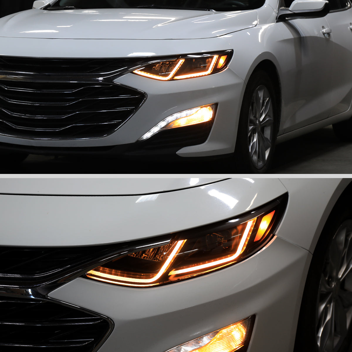 2019-2024 Chevrolet Malibu Full LED Projector Headlights Switchback Sequential Turn Signal (Matte Black Housing/Smoked Lens)