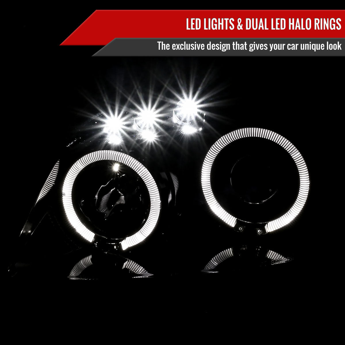 2005-2010 Chevrolet Cobalt Pontiac G5/Pursuit Dual Halo Projector Headlights (Jet Black Housing/Clear Lens)