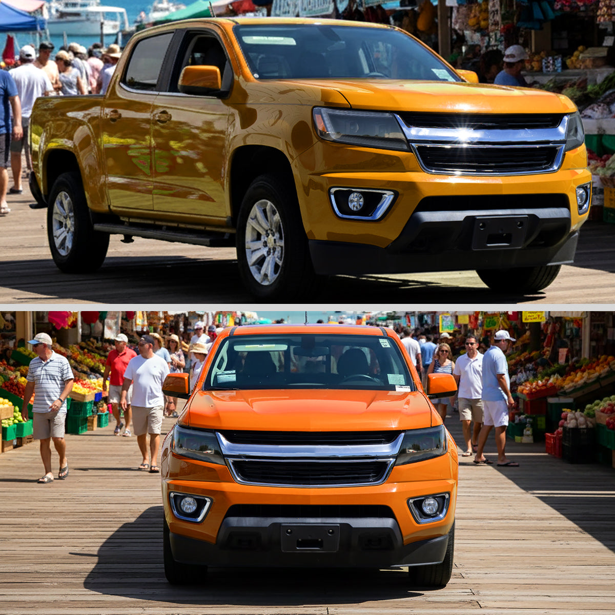 2015-2022 Chevrolet Colorado Projector Headlights w/ LED DRL Light Strip Sequential Turn Signal and Side Marker  (Black Housing / Smoked Lens)