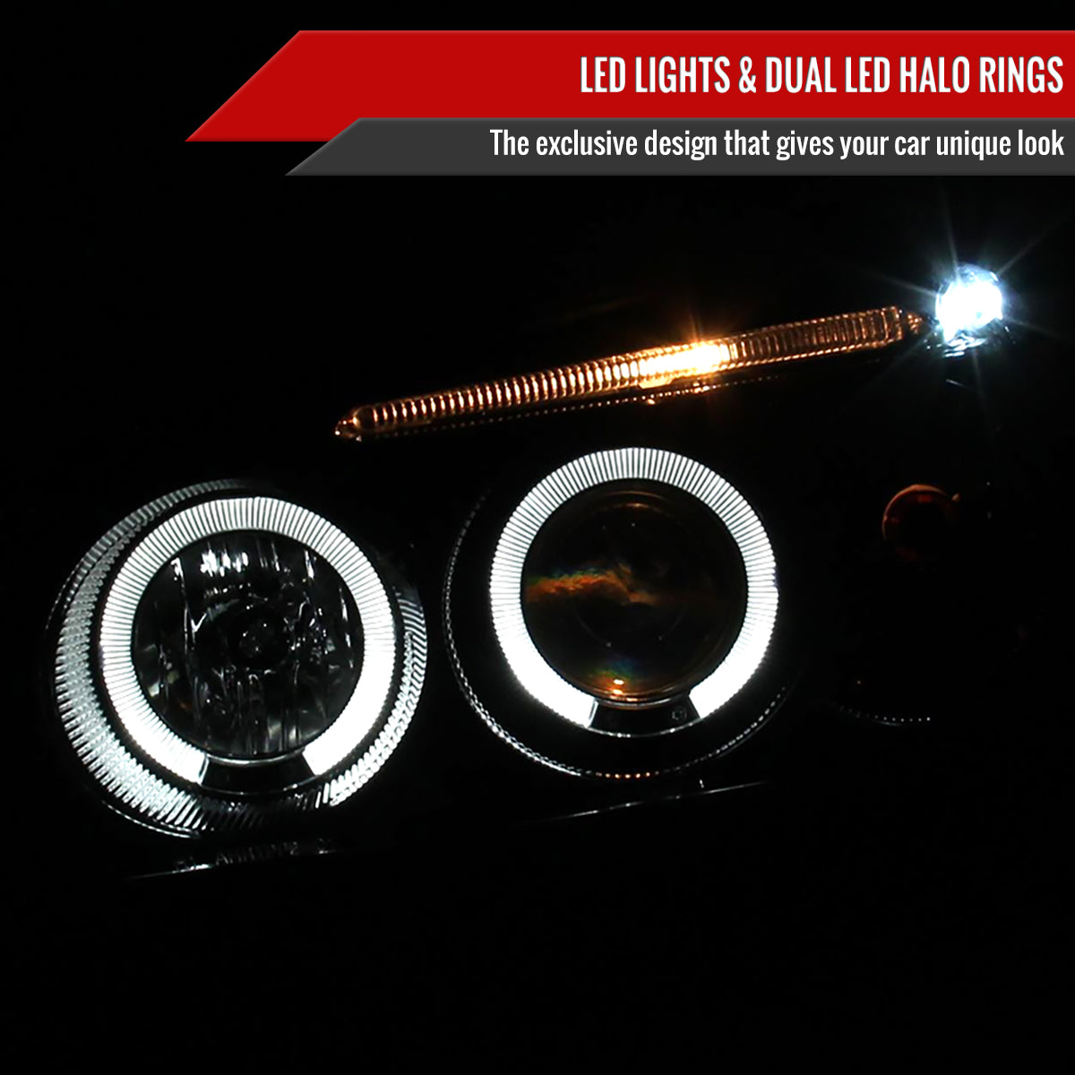 2001-2003 Honda Civic Dual Halo Projector Headlights (Glossy Black Housing/Smoked Lens)
