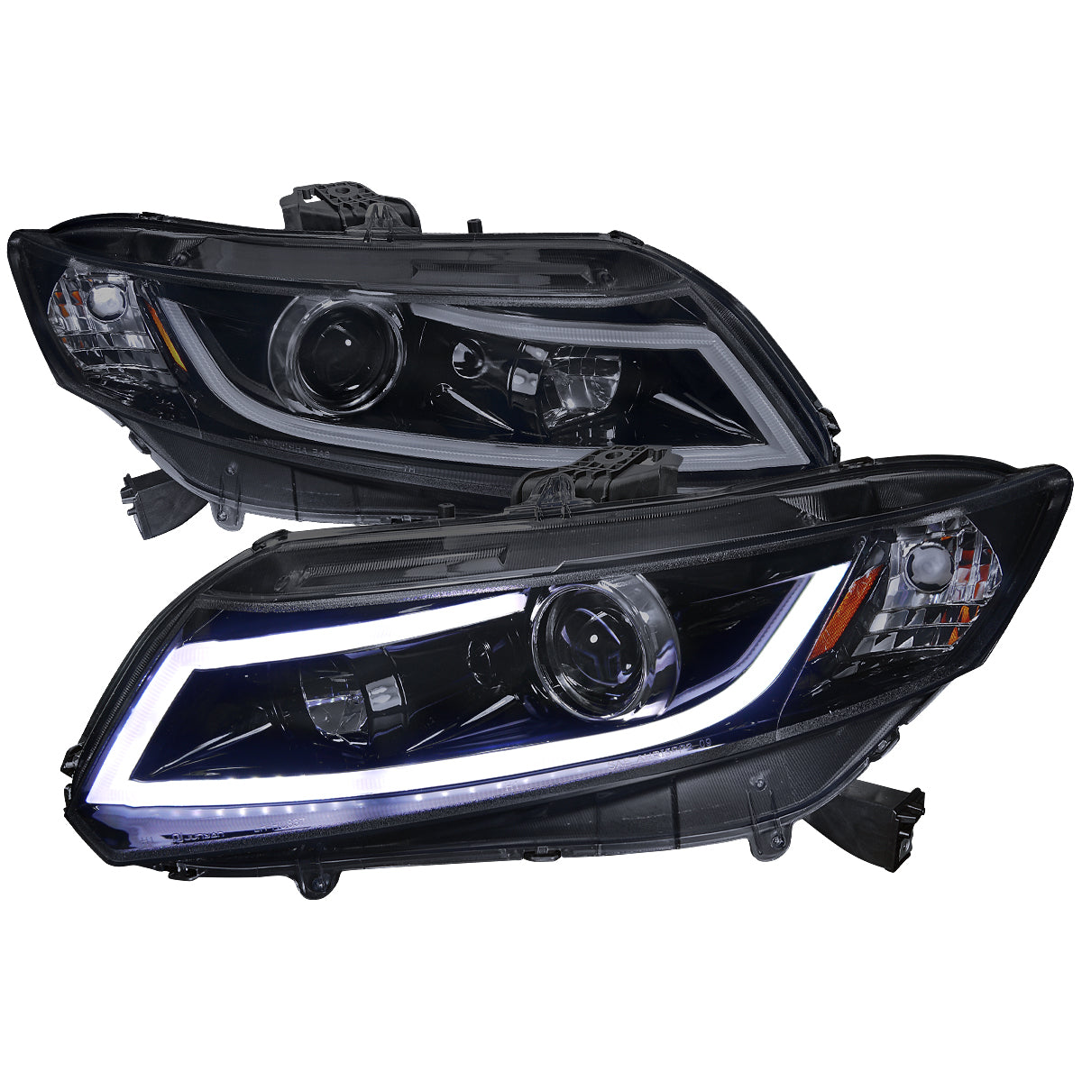 2012-2013 Honda Civic Coupe/ 2012-2015 Civic Sedan LED Bar Projector Headlights (Glossy Black Housing/Smoked Lens)