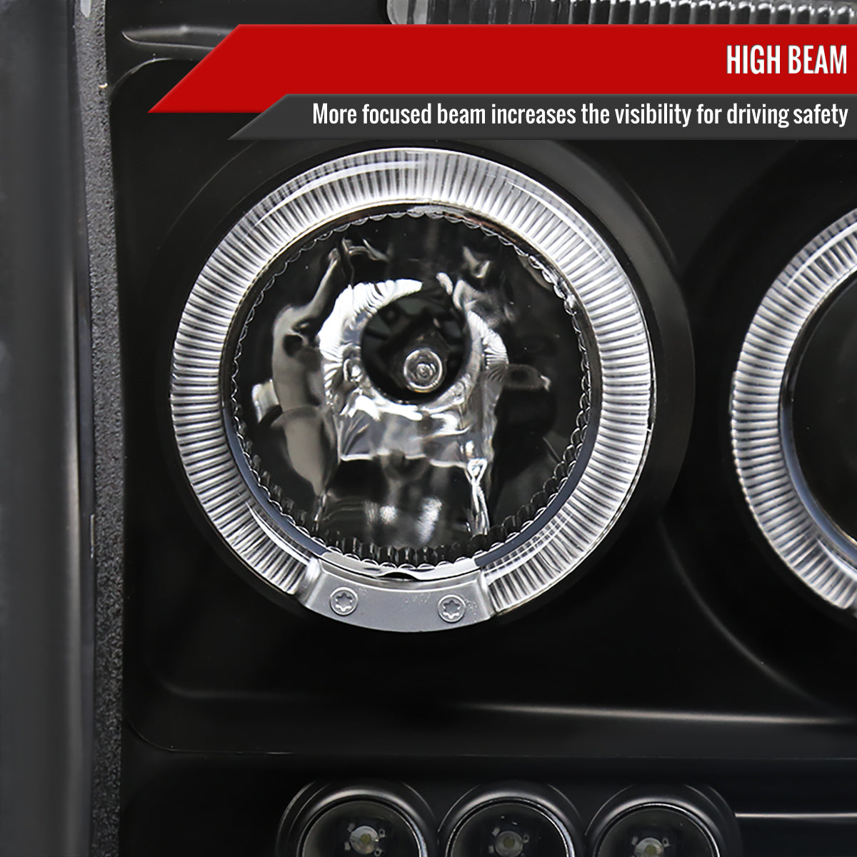 2005-2007 Dodge Dakota Dual Halo Projector Headlights (Matte Black Housing/Clear Lens)