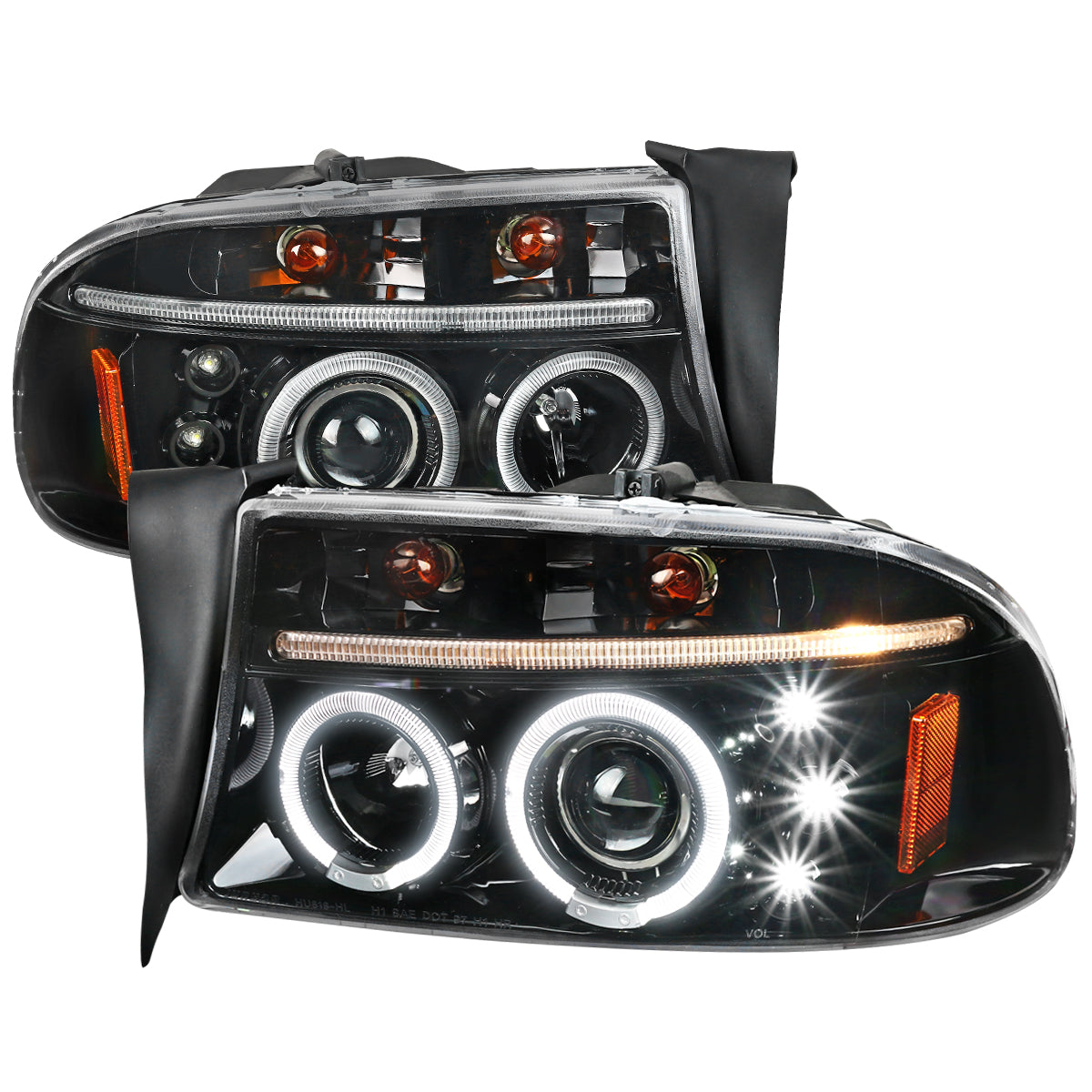 1997-2004 Dodge Dakota/ 1998-2003 Durango Dual Halo Projector Headlights (Jet Black Housing/Clear Lens)