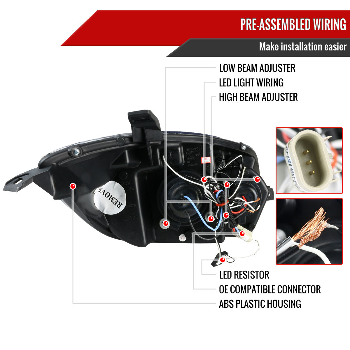 2006-2012 Mitsubishi Eclipse Dual Halo Projector Headlights (Jet Black Housing/Clear Lens)