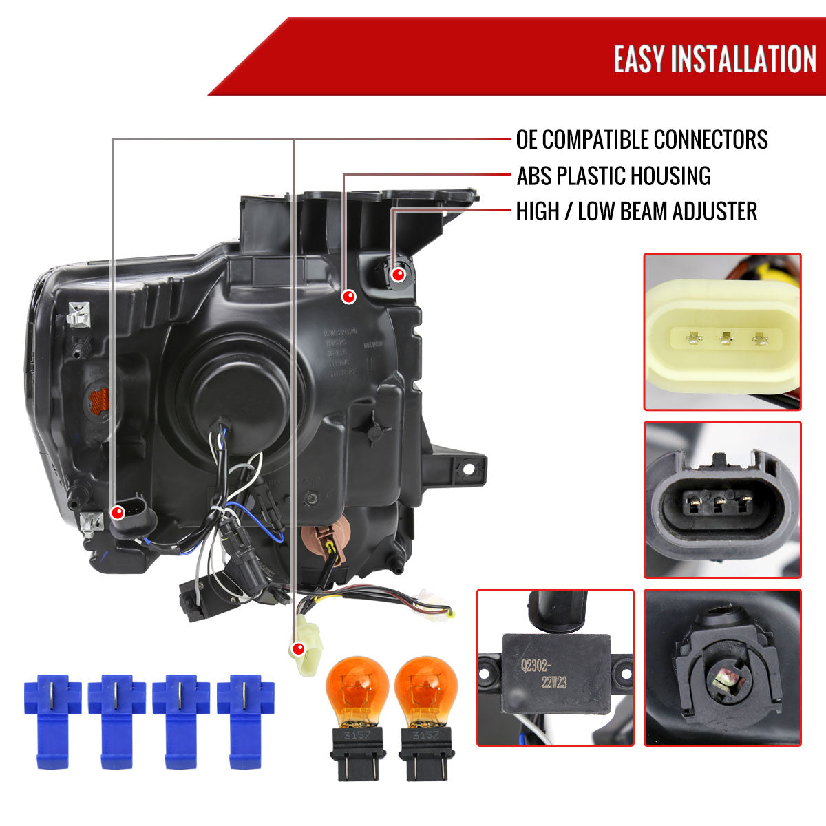 2009-2014 Ford F-150 LED Strip Projector Headlights (Matte Black Housing/Clear Lens)