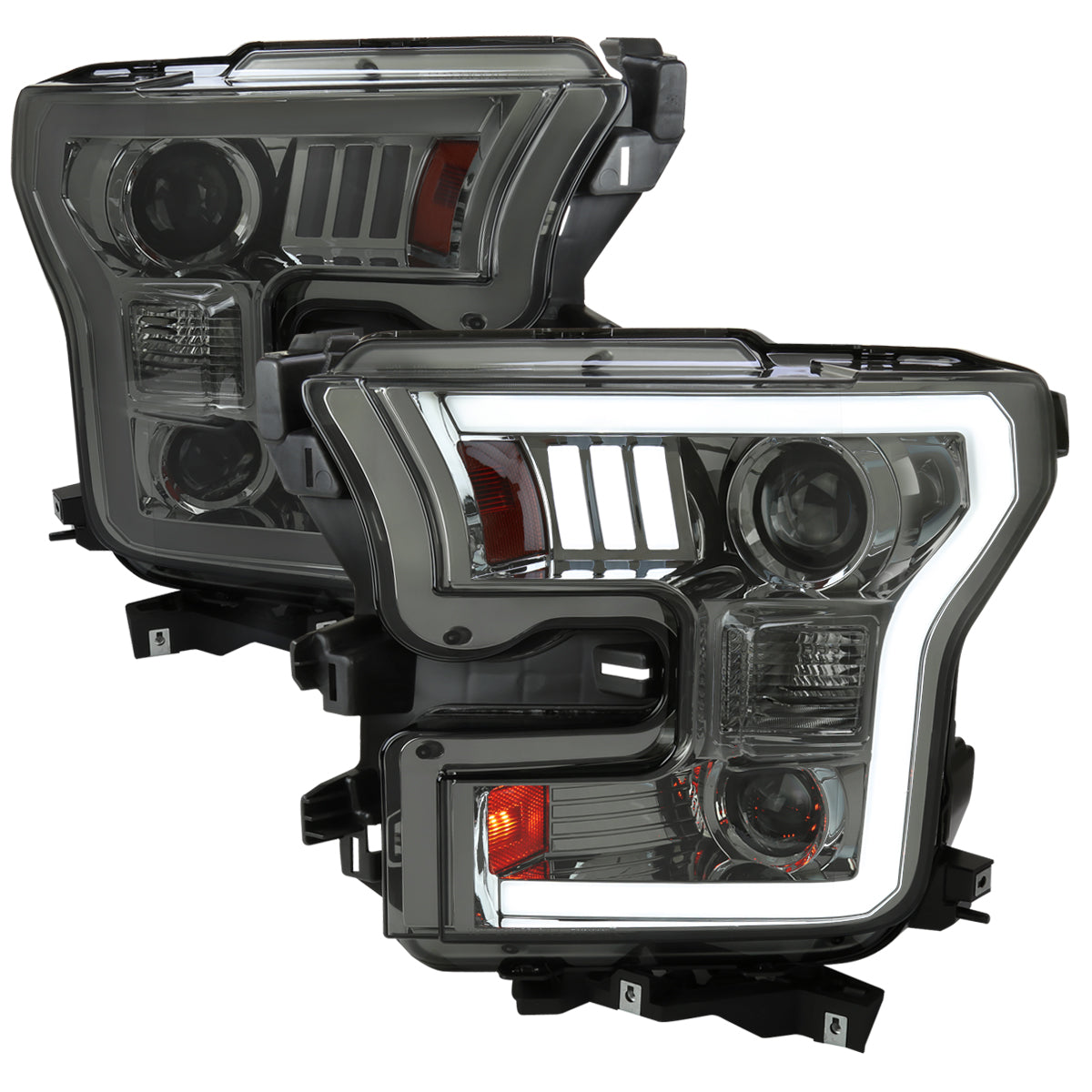 2015-2017 Ford F-150 LED Bar Projector Headlights (Chrome Housing / Smoked Lens)