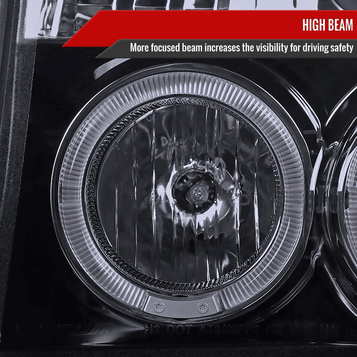 1992-1996 Ford F-150 F-250 F-350 Bronco Dual Halo Projector Headlights (Glossy Black Housing/Smoked Lens)