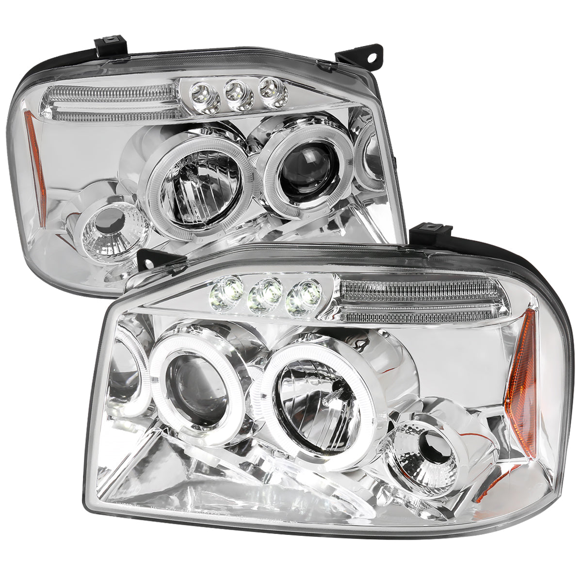 2001-2004 Nissan Frontier Dual Halo Projector Headlights (Chrome Housing/Clear Lens)